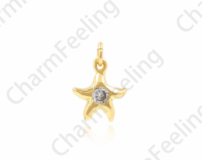 Starfish Pendant, 18K Gold Filled Starfish Charm, Marine Life Necklace, Micropavé CZ Nautical Charm, DIY Jewelry Accessories, 9x12.5x2mm
