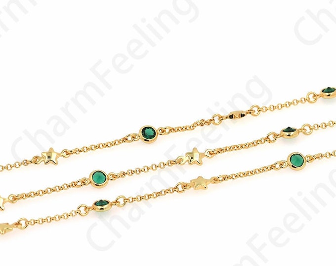 18K Gold Filled Pentagram Chain, Micropavé CZ Fashion Chain, Unfinished Necklace, Star Chain, Zircon Chain, DIY Jewelry Supplies, 5mm