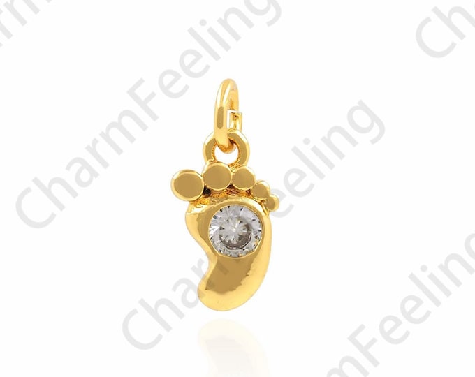 Micropavé CZ Footprint Charm, 18K Gold Filled Footprint Pendant, Foot Necklace, Foot Necklace, DIY Jewelry Making Accessories, 5.5x12.2x2mm