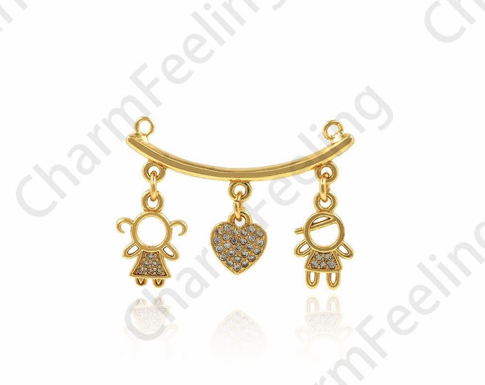 Heart Necklace, Boy Pendant, Girl Pendant,18K Gold Filled Love Necklace, Micropavé CZ Heart Pendant, Charm of Love,30.5x23x1.6mm