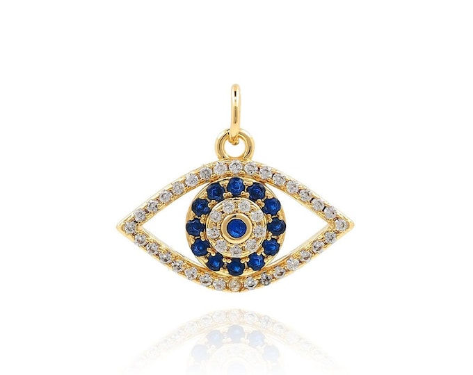 Lucky Eye Necklace, Micropavé CZ Devil's Eye Pendant, 18K Gold Filled Eye Necklace, Eye Charm, DIY Jewelry Supplies,16.5x19.5x3.5mm