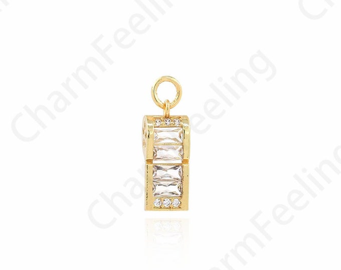 Whistle Pendant, 18K Gold Filled Whistle Charm, MicroPaved CZ Necklace,Gift For Her, Fashion Pendant, DIY Jewelry Supplies, 16.5x5.5x5mm