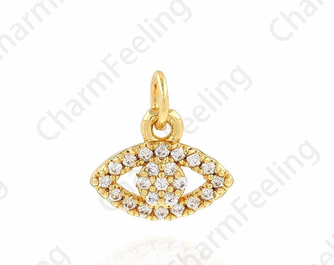18K Gold Filled Eye Necklace, Lucky Eye Necklace, Eye Charm, Micropavé CZ Devil's Eye Pendant, DIY Jewelry Supplies, 12x12x3mm