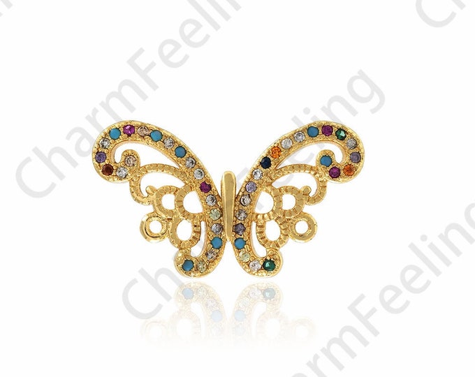Butterfly Charm,18K Gold Filled Insect Connector,Micropaved CZ Butterfly Connector,Butterfly Connector,DIY Jewelry Accessories,25.5x14.5x2mm