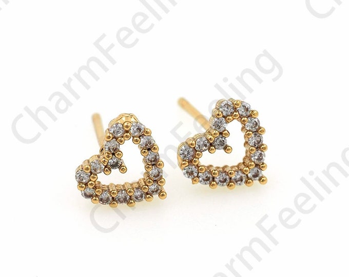 1 Pair,Micropaved CZ Love Earrings,Love Charm, 18K Gold Filled Love Earrings, Heart-Shaped Earrings, A Gift For Her,7.5x8mm