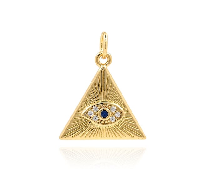 Triangle Eye Pendant,MicroPavé CZ Eye Charm,18K Gold Filled Eye Necklace, Geometric Pendant,DIY Jewelry Accessories, 19.5x16x3mm