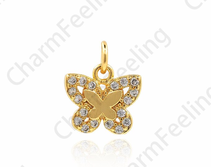 Micropavé CZ Flying Necklace, 18K Gold Filled Butterfly Pendant, Butterfly Charm, Insect Charm, DIY Jewelry Accessories,11x9.5x2mm
