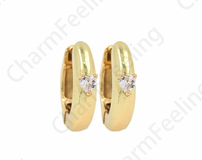 1 Pair,18K Gold Filled Heart-Shaped Earrings, Micropaved CZ Gold Earrings, Simple Heart-Shaped Earrings, A Gift For Her,15x18x4mm