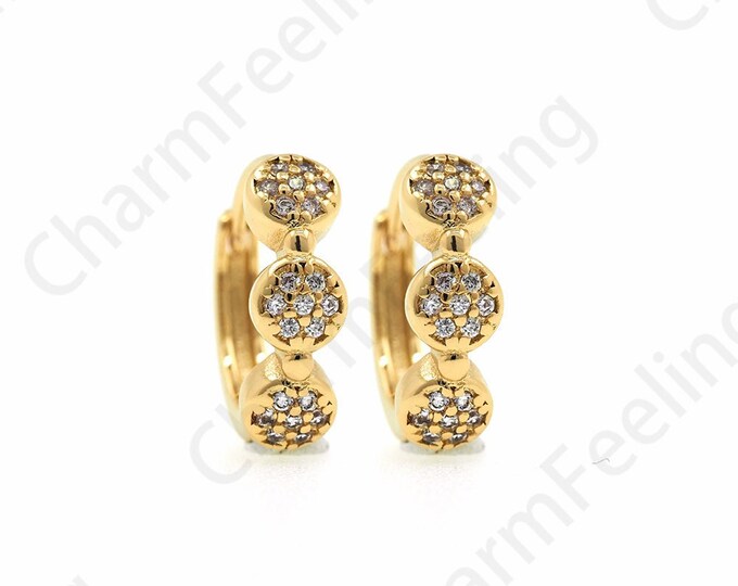 Hollow Earrings,Earring Charm,Micropave CZ Gold Earrings,18K Gold Filled Round Earrings,Round Pendants,DIY Jewelry Accessories 13x14x4mm