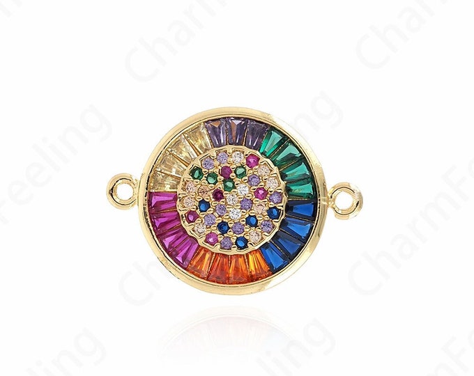 Round Charm,Coin Connector,18K Gold Filled Round Connector,Micropavé CZ Good Luck Connector,Lucky Charm,DIY Jewelry Accessories,23x17x3mm
