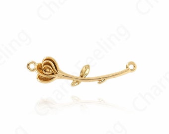 Gold Rose Necklace, 18K Gold Filled Rose Pendant, Rose Charm, A Gift For Her,DIY Jewelry Making Accessories 31.4x7.8x3.5mm