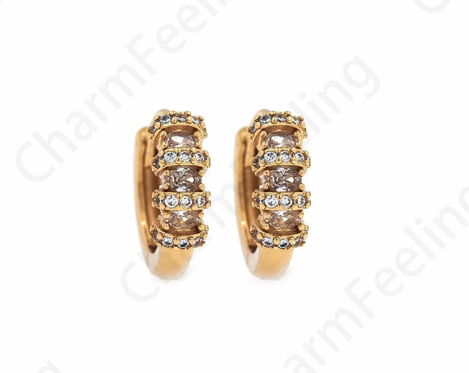 18K Gold Filled Round Twist Earrings, Micropavé CZ Twist Earrings, Hollow Earrings, Gold Earrings, Earring Charm,14x16x4.7mm
