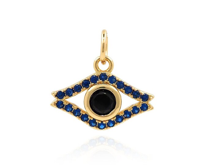 Micropavé CZ Devil's Eye Pendant, Eye Charm, Lucky Eye Necklace,18K Gold Filled Eye Necklace,  DIY Jewelry Supplies,14x15x3mm