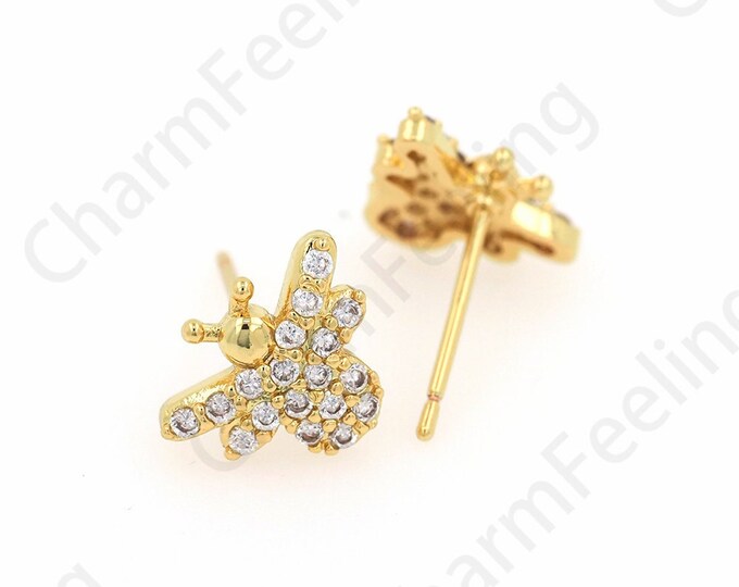 1 pair,Insect Earrings,Bee Earrings, Bee Stud Earrings, Insect Earrings, Insect Studs, Gold Earrings, Bee Charm, 8.8x11mm