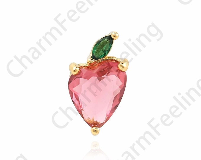 18K Gold Filled Strawberry Pendant, Micropavé CZ Fruit Necklace, Strawberry Necklace, Strawberry Charm, DIY Jewelry Accessories 13.5x7.5x5mm