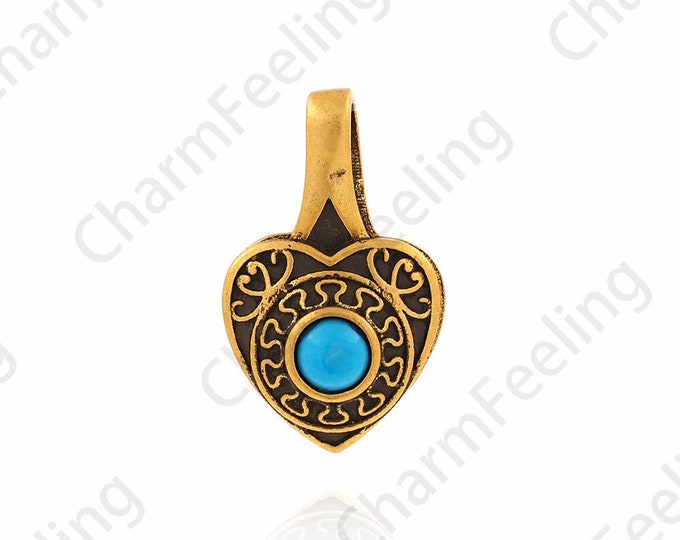 S925 Sterling Silver Heart Pendant,Turquoise Necklace,Vintage Love Necklace, Love Charm, Vintage Charm,Bronze Necklace,DIY Jewelry Supplies