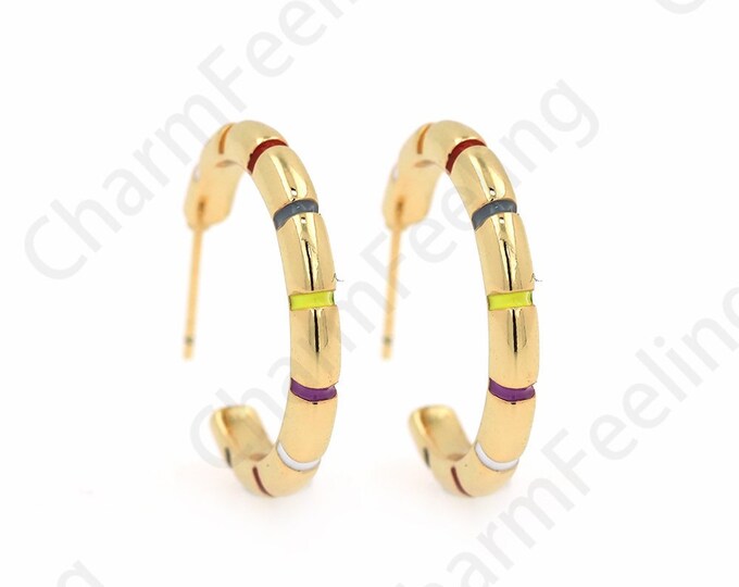 1 Pair Enamel Moon Earrings 18K Gold Filled Enamel Earrings C-Shaped Earrings Crescent Earrings  Colorful Earrings Earrings 24mm