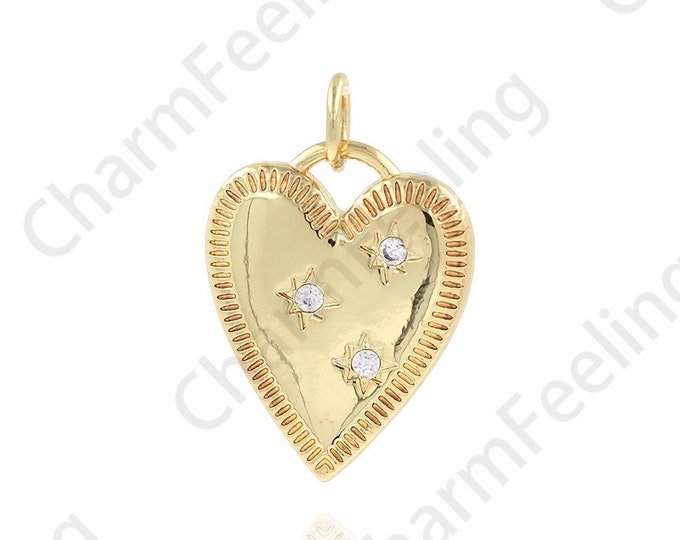 Heart Pendant, 18K Gold Filled Heart Charm, Love Charm, Micropavé CZ Love Necklace,DIY Jewelry Accessories, 13.5x20x1.5mm