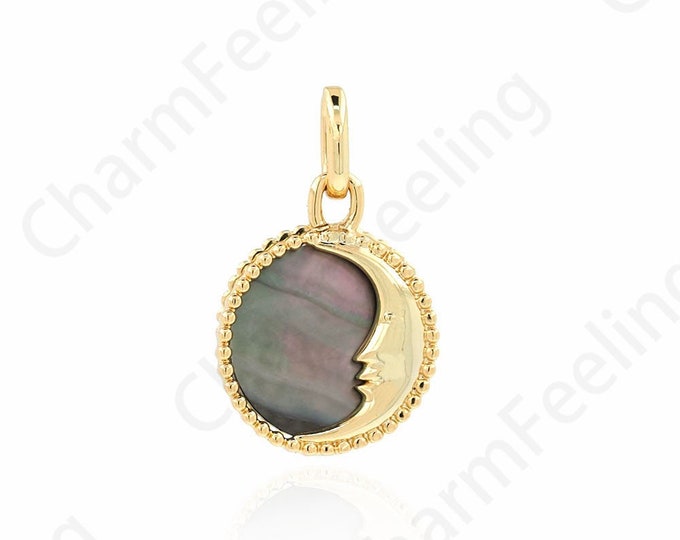Shell Pendant, Moon Necklace, 18K Gold Filled Round Pendant, Crescent Charm, Round Charm,Fashion Pendant,DIY Jewelry Supplies, 23x14.5x4.3mm