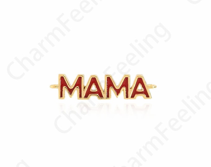 Letter Connector, Bracelet Connector, 18K Gold Filled Enamel Connector, MAMA Connector, Enamel Charm, DIY Jewelry Supplies, 5.3x22.5x2mm