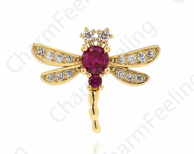 18K Gold Filled Wings Necklace, Micropavé CZ Dragonfly Pendant, Insect Charm, Flying Charm, DIY Jewelry Making Supplies,19x23x4.5mm