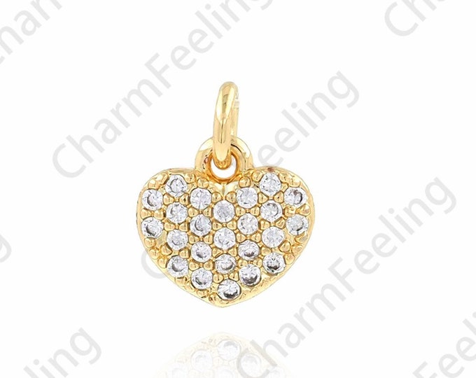Micropavé CZ Love Necklace,Heart Charm, 18K Gold Filled Heart Pendant, Love Charm, DIY Jewelry Accessories, 8x10x1.5mm