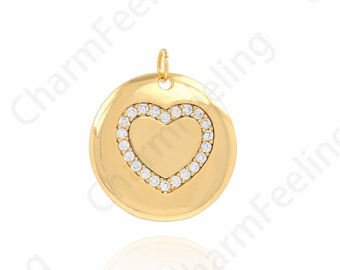 Love Pendant, 18K Gold Filled Round Heart Pendant,Love Charm, Micropavé CZ Heart Necklace, DIY Jewelry Accessories, 21.5x24.5x2mm
