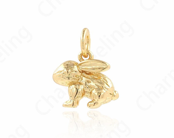 Gold Rabbit Necklace, 18K Gold Filled Rabbit Pendant, Cute Charm, Rabbit Necklace, Animal Charm, DIY Jewelry Accessories, 13x10x5.2mm