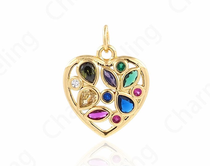 Love Necklace, Heart Charm, Micropavé CZ Heart Pendant, 18K Gold Filled Gift for Her, Love Charm,DIY Jewelry Accessories,19x15.5x2.5mm