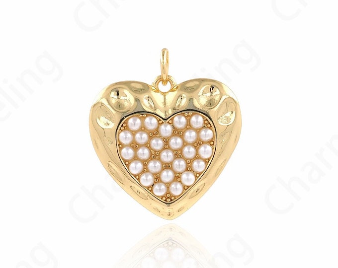 Micropavé CZ Heart Pendant, 18K Gold Filled Love Necklace, Pearl Heart Pendant,Love Charm,Gift for Her,DIY Jewelry Accessories,22.2x20.4x3mm