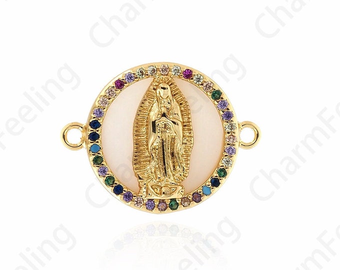 Micro-pavé CZ Religious Connector,18K Gold Filled Catholic Charm,Notre Dame Connector,Religious Charm,DIY Jewelry Supplies,20.6X15.6X3.6mm
