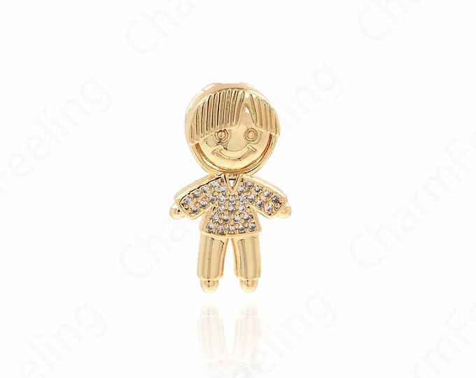 18K Gold Filled Girl Necklace, Girl Charm, Girl Pendant, Micropavé CZ Kids Charm, DIY Jewelry Supplies, 24.5x14x5.5mm