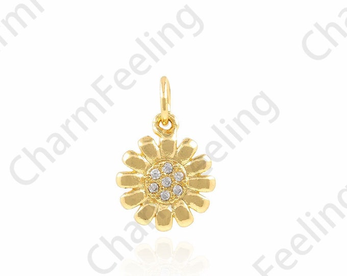 Plant Charm, Flower Pendant, Micropavé CZ Petal Charm,18K Gold Filled Plant Pendant,DIY Jewelry Accessories,10x15x2.2mm