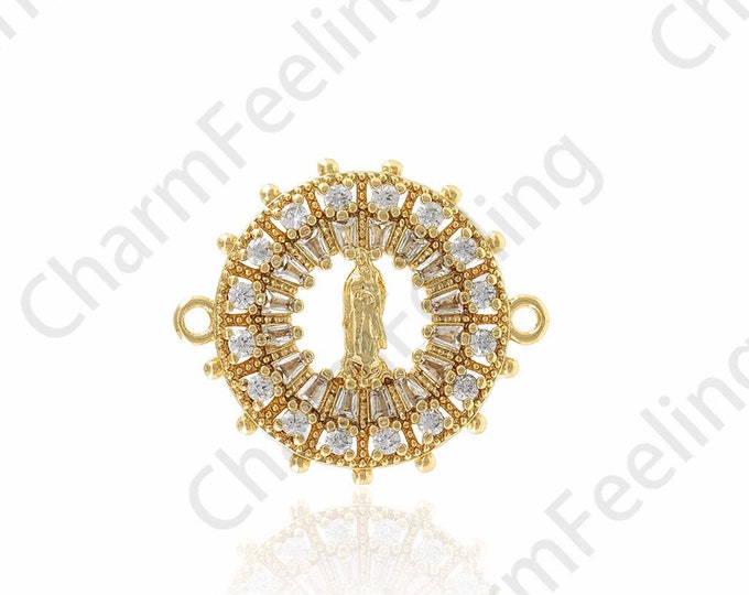 18K Gold Filled Catholic Charm,Notre Dame Connector,Micro-pavé CZ Religious Connector,Religious Charm,DIY Jewelry Accessories,18x23x2.8mm