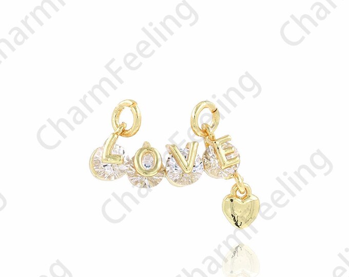 Tassel Pendant,Love Necklace, 18K Gold Filled Long Necklace,Letter Pendant, Micropavé CZ Love Charm,DIY Jewelry Accessories 16x15x4mm
