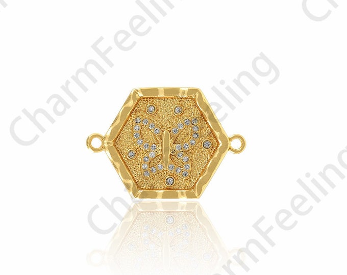 Butterfly Charm,18K Gold Filled Insect Connector,Butterfly Connector,Micropaved CZ Butterfly Connector,DIY Jewelry Accessories,24.5x17.5x2mm