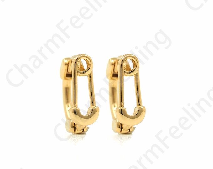 Gold Safety Pin Earrings, 18K Gold-Plated Safety Pin Earrings, Safety Pin Charm, Safety Pin Jewelry 11x11x4mm