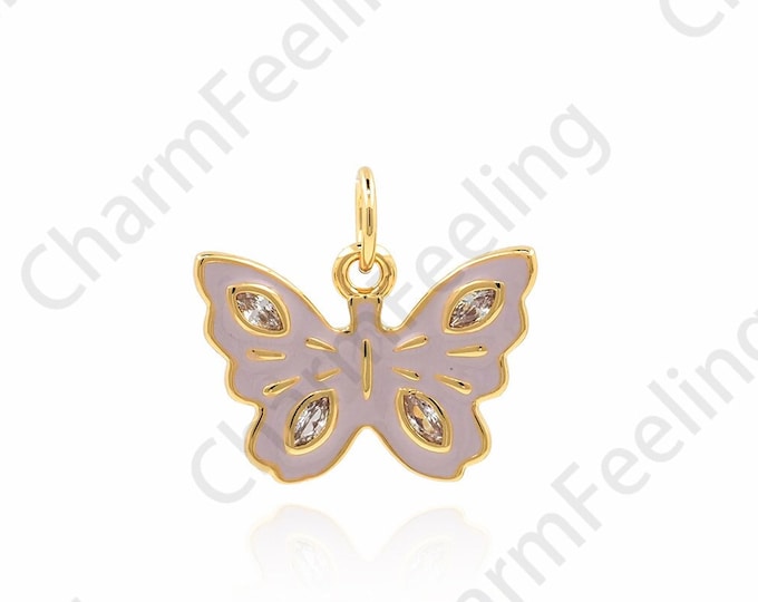 Micropavé CZ Enamel Butterfly Necklace,18K Gold Filled Butterfly Pendant,Butterfly Pendant, Insect Necklace,DIY Jewelry Accessory 14x16x2mm
