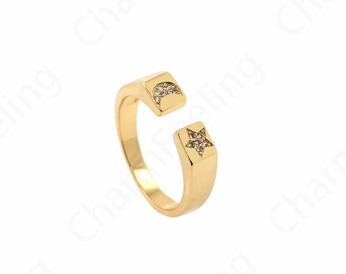 Star Ring Jewelry,Polaris JewelryStackable Ring,18K Gold Filled Star Ring, Adjustable Polaris Ring,Micropavé CZ Moon Ring,Gold Open Ring,