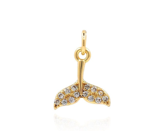 18K Gold Filled Fish Tail Pendant, Fish Charm, Micropavé CZ Marine Life Necklace, Nautical Charm, DIY Jewelry Accessories, 12x9x2mm