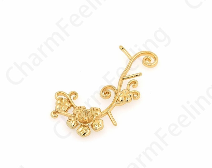 1 pcs,18K Gold Filled Flower Charm, Plant Beads, Flower Spacer, Flower Spacer Beads, Flower Beads, DIY Jewelry Supplies, 32.5x18x3mm