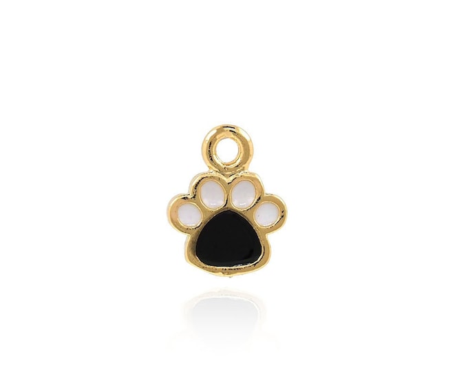 Animal Footprint Pendant, 18K Gold Filled Animal Necklace, Cat Footprint Pendant, Cat Charm, Enamel Charm, DIY Jewelry Supplies, 7x6x1mm