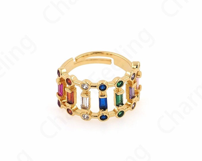 Round Rings, 18K Gold Filled Adjustable Rings, Ring Charm, Micropavé CZ Everyday Rings, Gold Open Rings, DIY Jewelry Supplies
