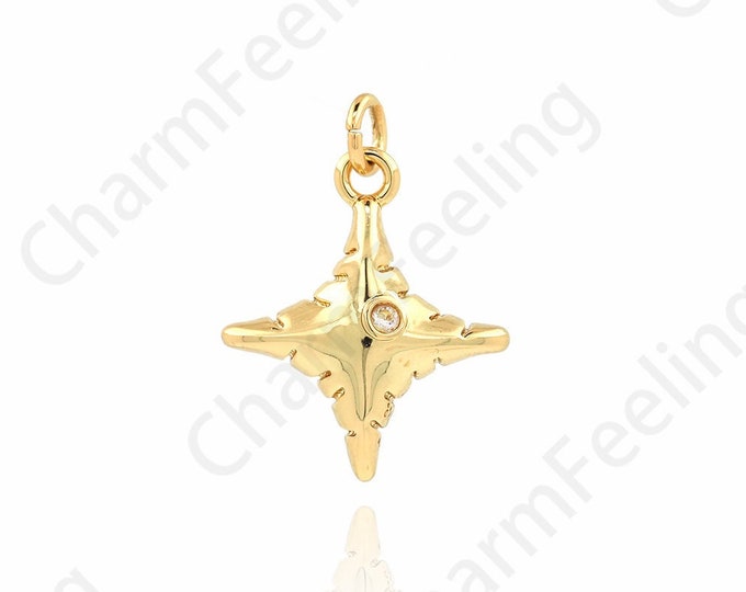 18K Gold Filled Star Necklace, Micropavé CZ Star Charm, Polaris Charm, Starburst Charm, DIY Jewelry Accessories,19x14x5.5mm