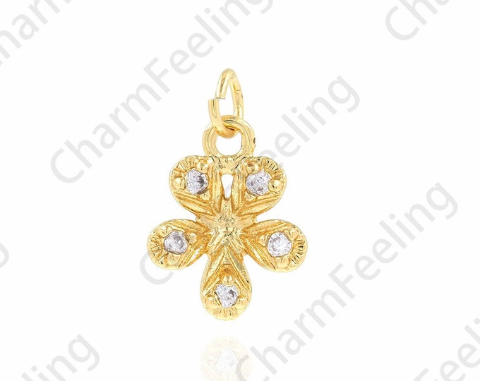 Plant Charm, Micropavé CZ Plant Pendant,18K Gold Filled Flower Pendant,Flower Necklace,DIY Jewelry Making Accessories,11.5x17x4mm