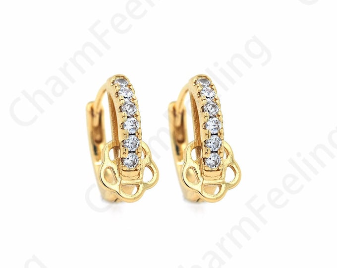 Micropave CZ Gold Earrings,18K Gold Filled Round Earrings,Zircon Earrings,Hollow Earrings,Earring Charm,DIY Jewelry Accessories,14x14x6.5mm