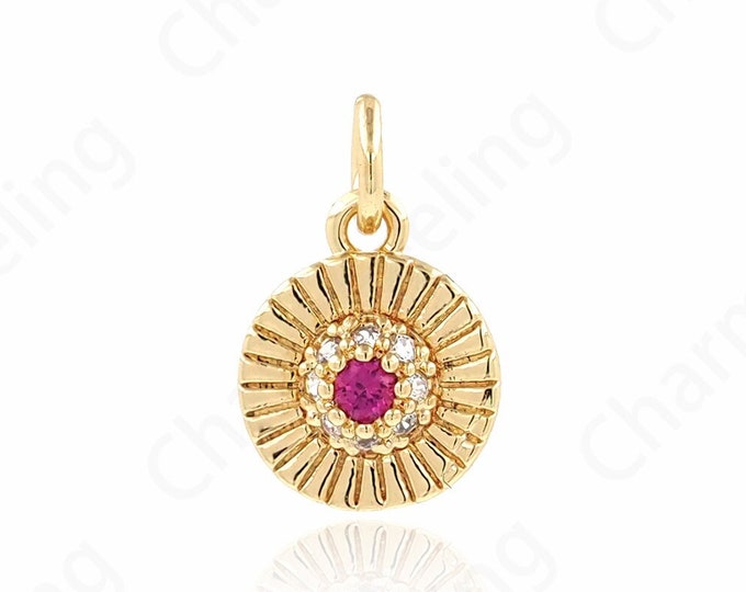 Micropavé CZ Eye Charm,Round Charm, 18K Gold Filled Eye Pendant,Round Necklace, DIY Jewelry Making Accessories, 14.5x9.5x2.5mm