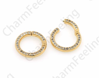 18K Gold Filled Round Clasp, Carabiner, Jewelry Clasp, Micropavé CZ Bracelet Necklace Clasp, DIY Jewelry Making Accessories, 15x2mm
