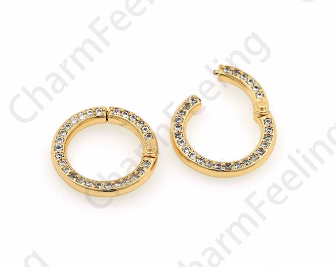 18K Gold Filled Round Clasp, Carabiner, Jewelry Clasp, Micropavé CZ Bracelet Necklace Clasp, DIY Jewelry Making Accessories, 15x2mm