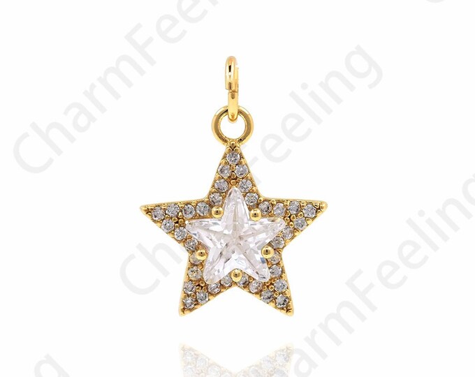 Cubic Star Charm, CZ Mini Star Pendant, Cubic Zirconia Star Necklace, DIY Jewelry Making Accessories 19x13.8x6.3mm